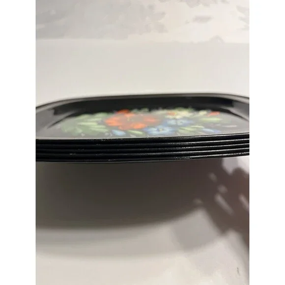 5 Vintage Zhostovo Soviet Russian Hand Painted Flowers Toleware Trays Yeha 8x6” - Picture 14 of 15